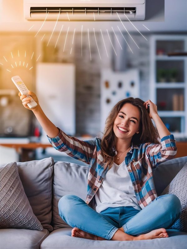 young-happy-woman-sitting-couch-air-conditioner-adjusting-comfort-temperature-with-rem (2)